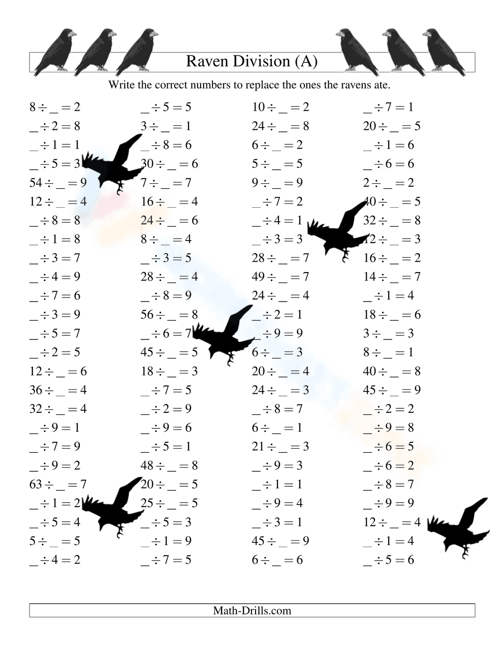 Raven Division Worksheet: Practice Math Skills - Page 1