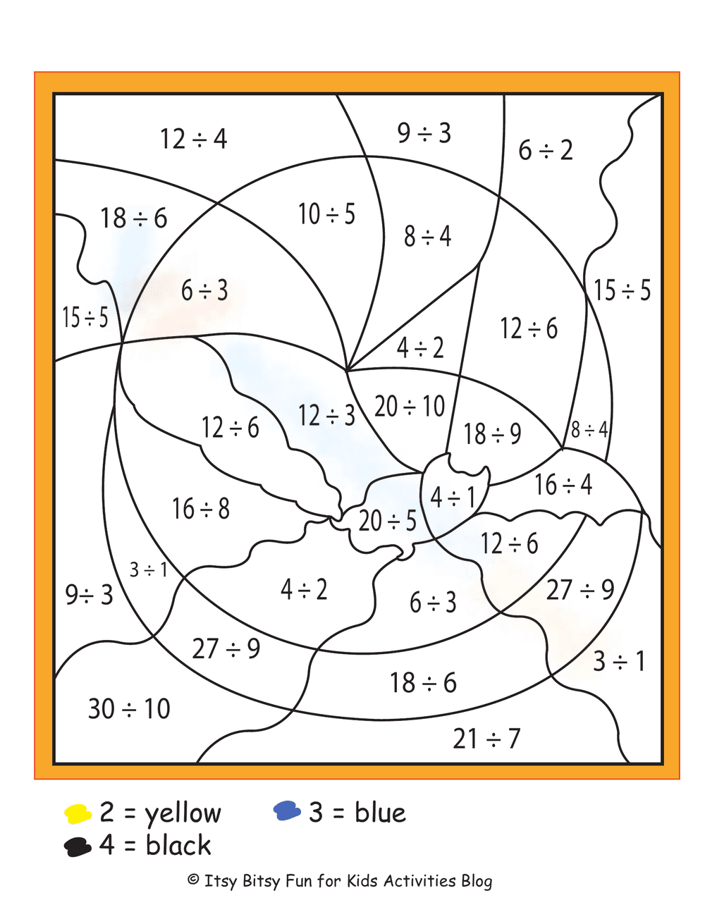 Halloween Division and Coloring Worksheet - Page 1