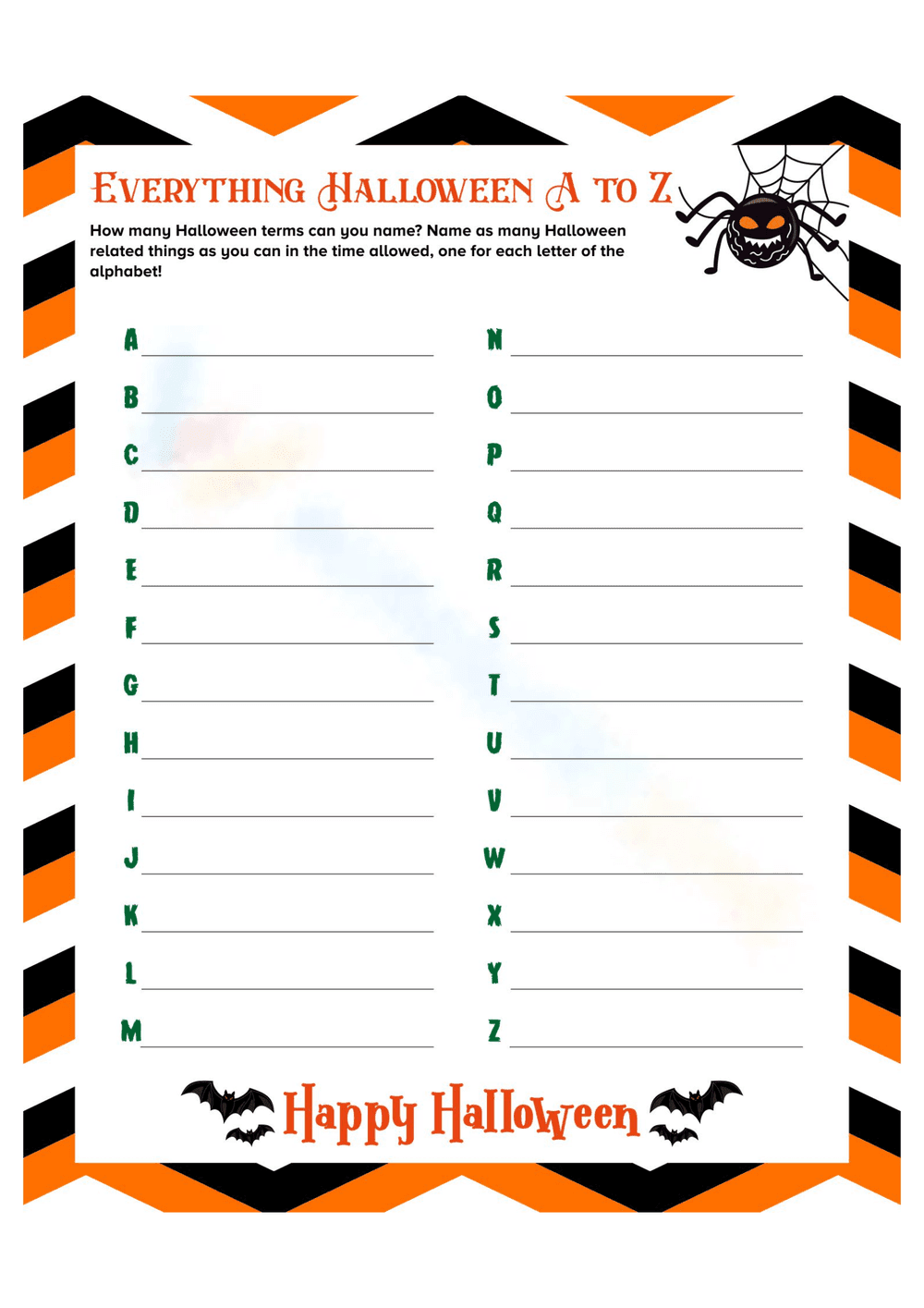 Everything Halloween: A to Z Worksheet - Page 1