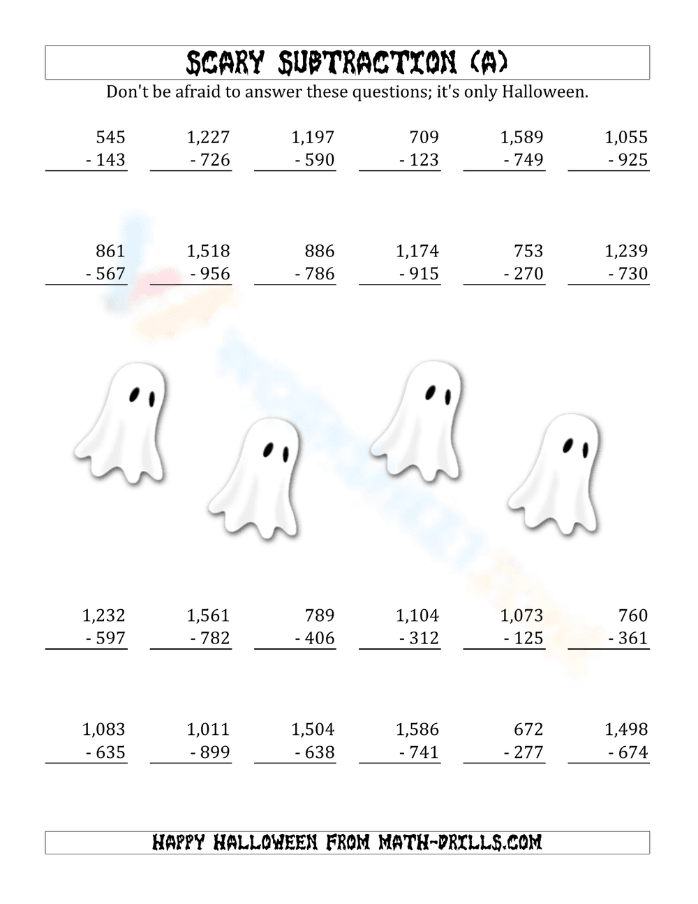 Halloween Fun: Scary Subtraction Worksheet - Page 1