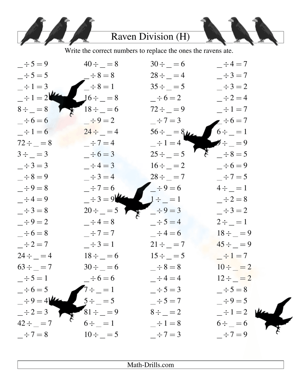 Raven Division: Halloween Math Worksheet - Page 1