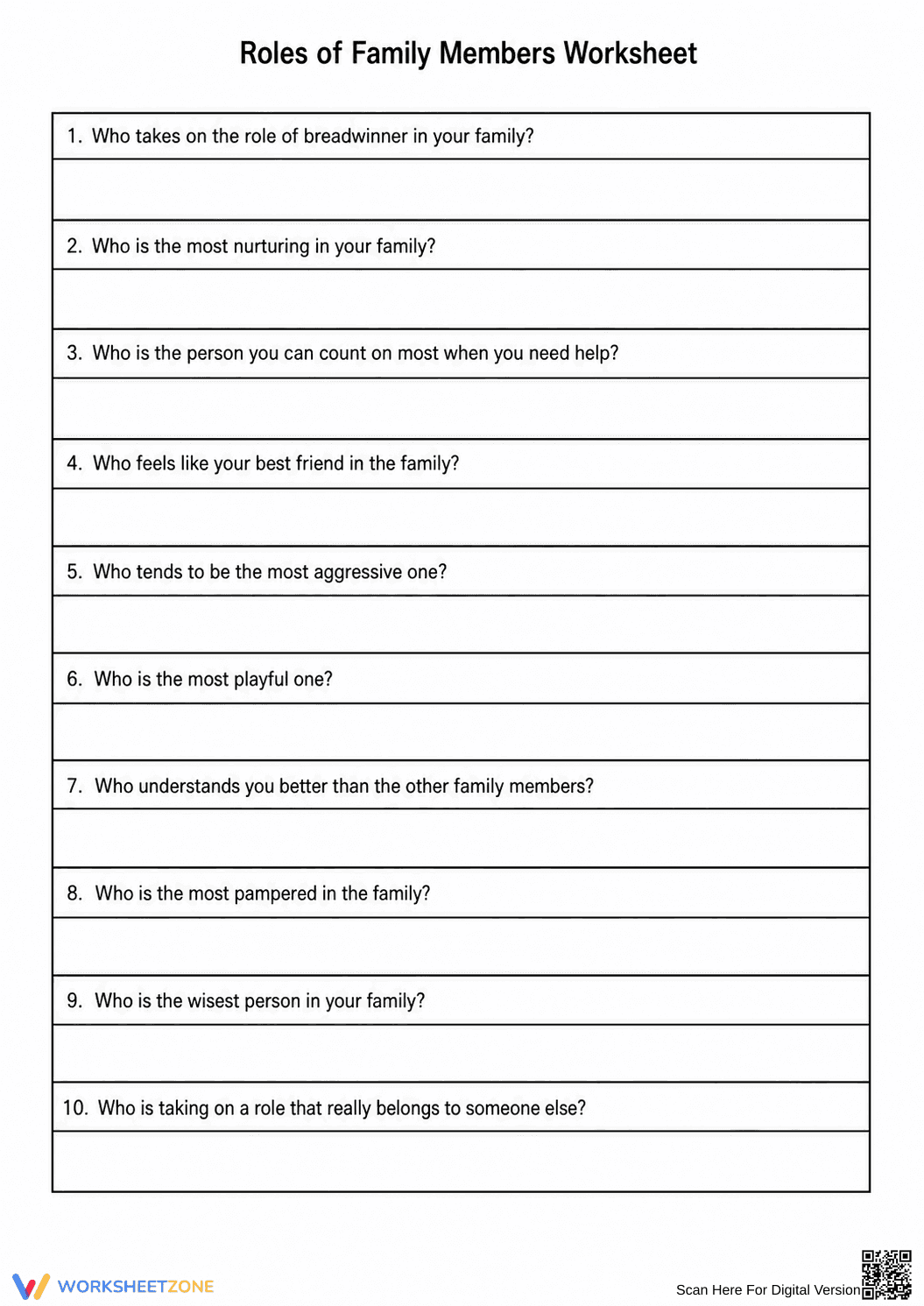 Family Roles Printable Worksheet | Grades 1-3 Social Skills - Page 1