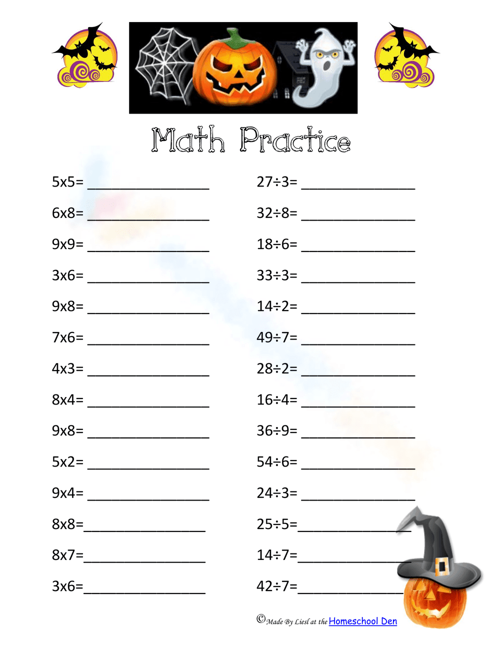 Halloween Multiplication & Division Practice - Page 1