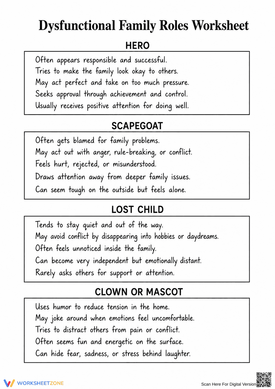 Printable Family Roles Worksheet | Grade 9 Dynamics - Page 1