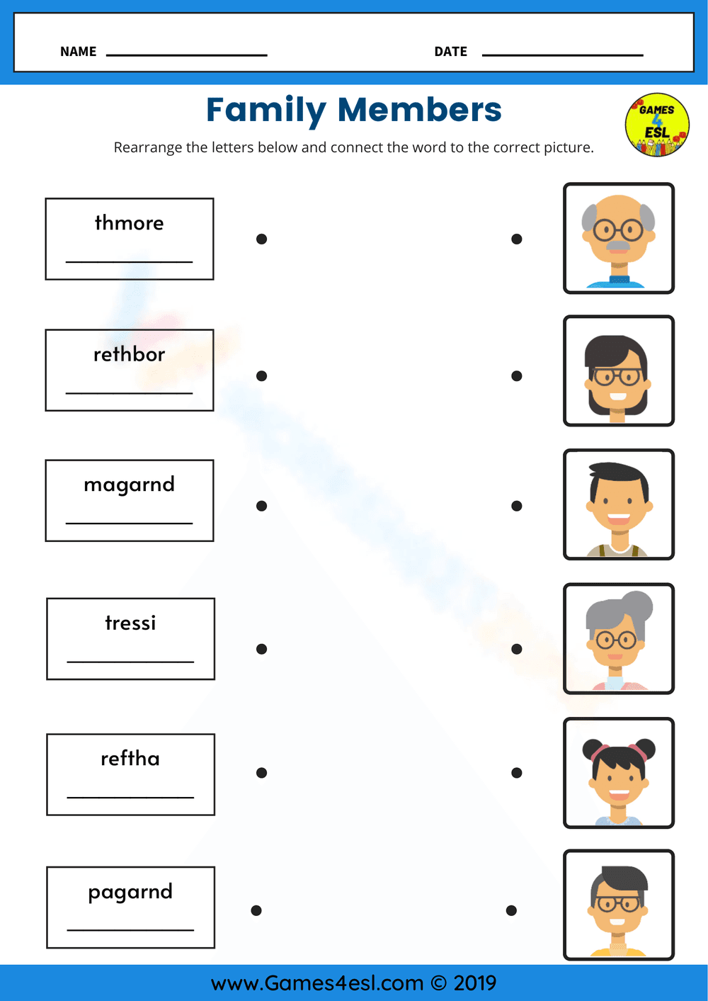 Family Members Matching Worksheet - Page 1