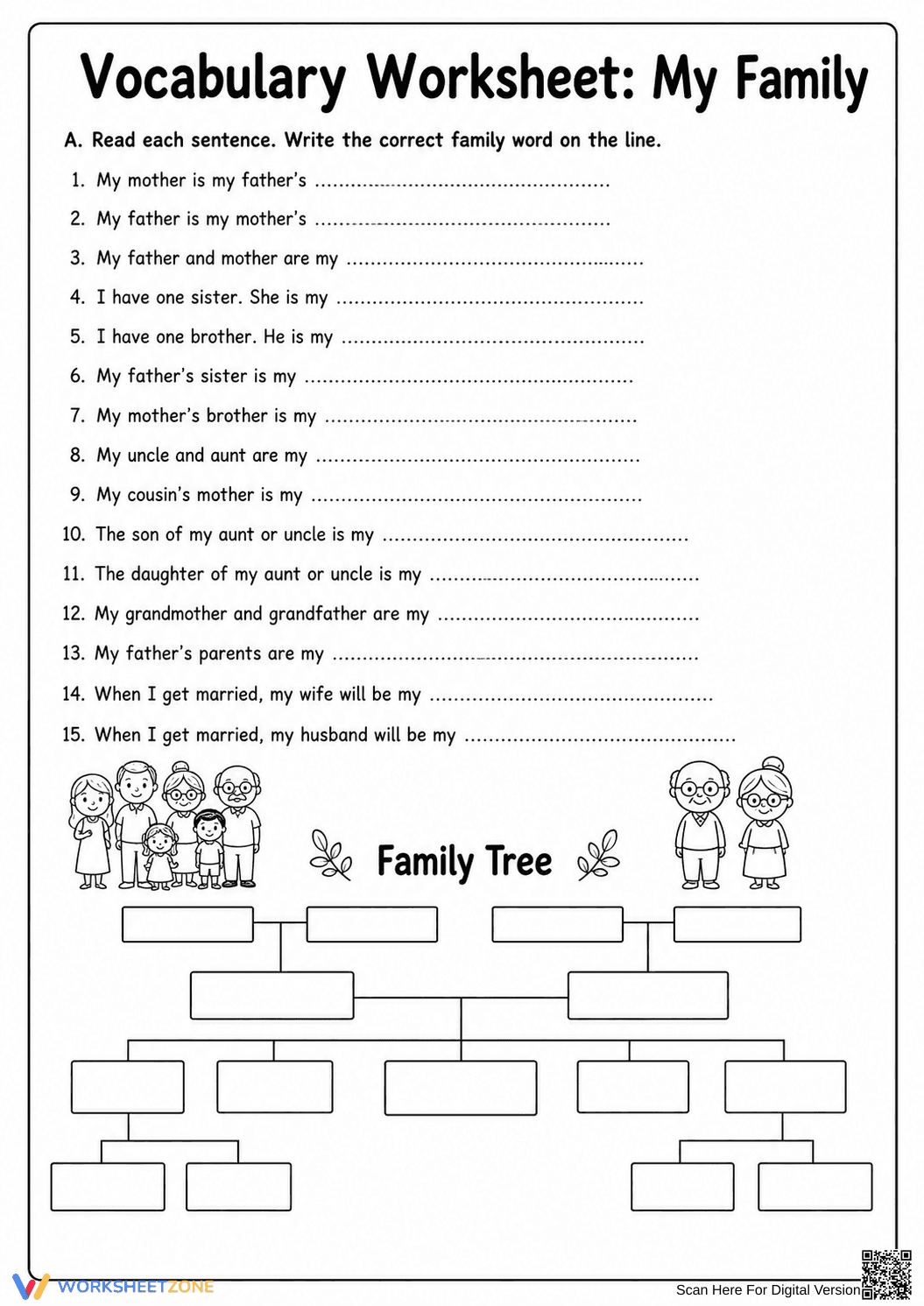 Family Roles Vocabulary Worksheet - Page 1