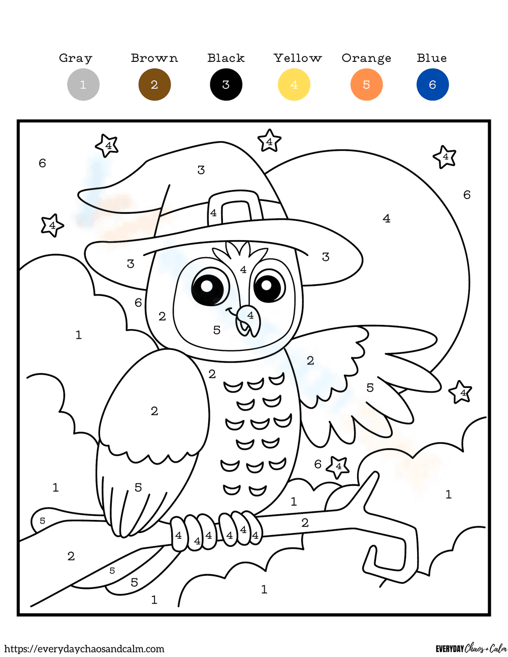Color by Number Owl Worksheet - Page 1