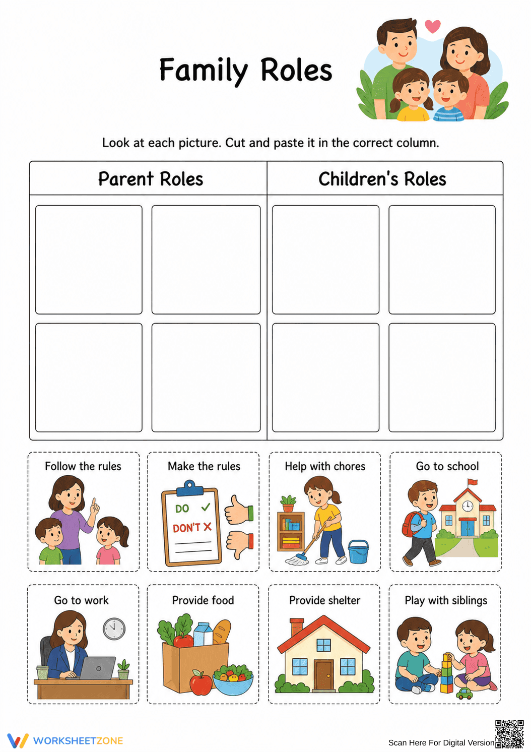 Family Roles Worksheet | Grade 1-3 Essential Printable - Page 1