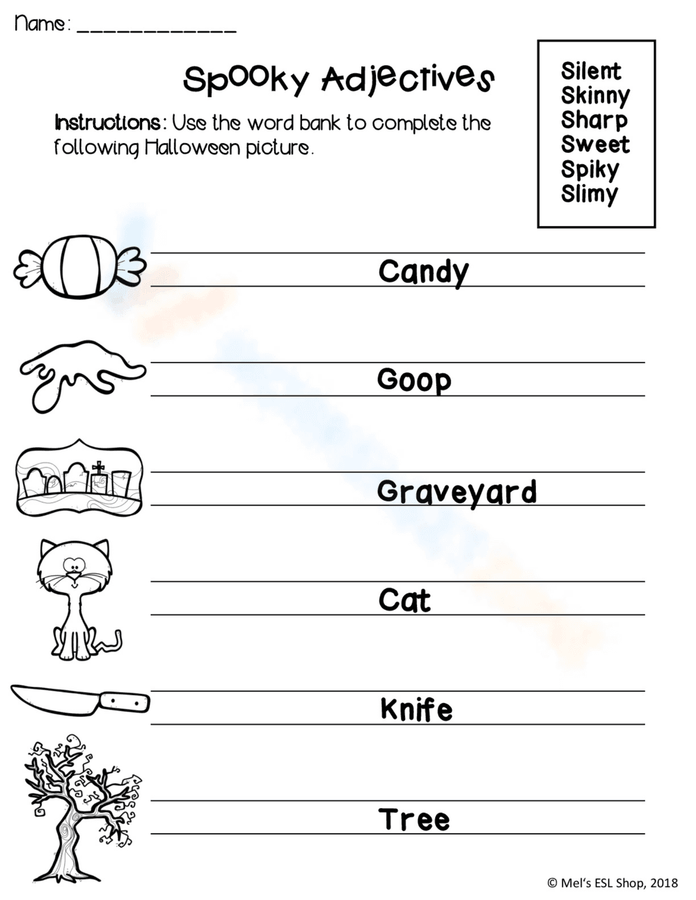 Discover Spooky Adjectives Worksheet - Page 1