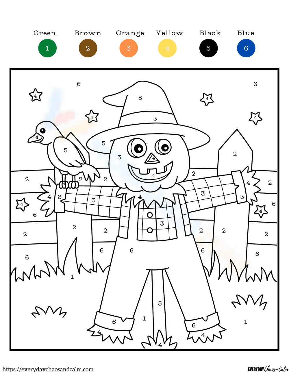 Scarecrow Color by Number Worksheet - Page 1