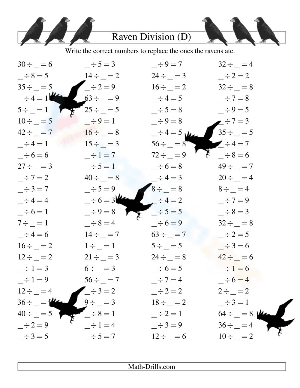 Raven Halloween Division Worksheet - Page 1