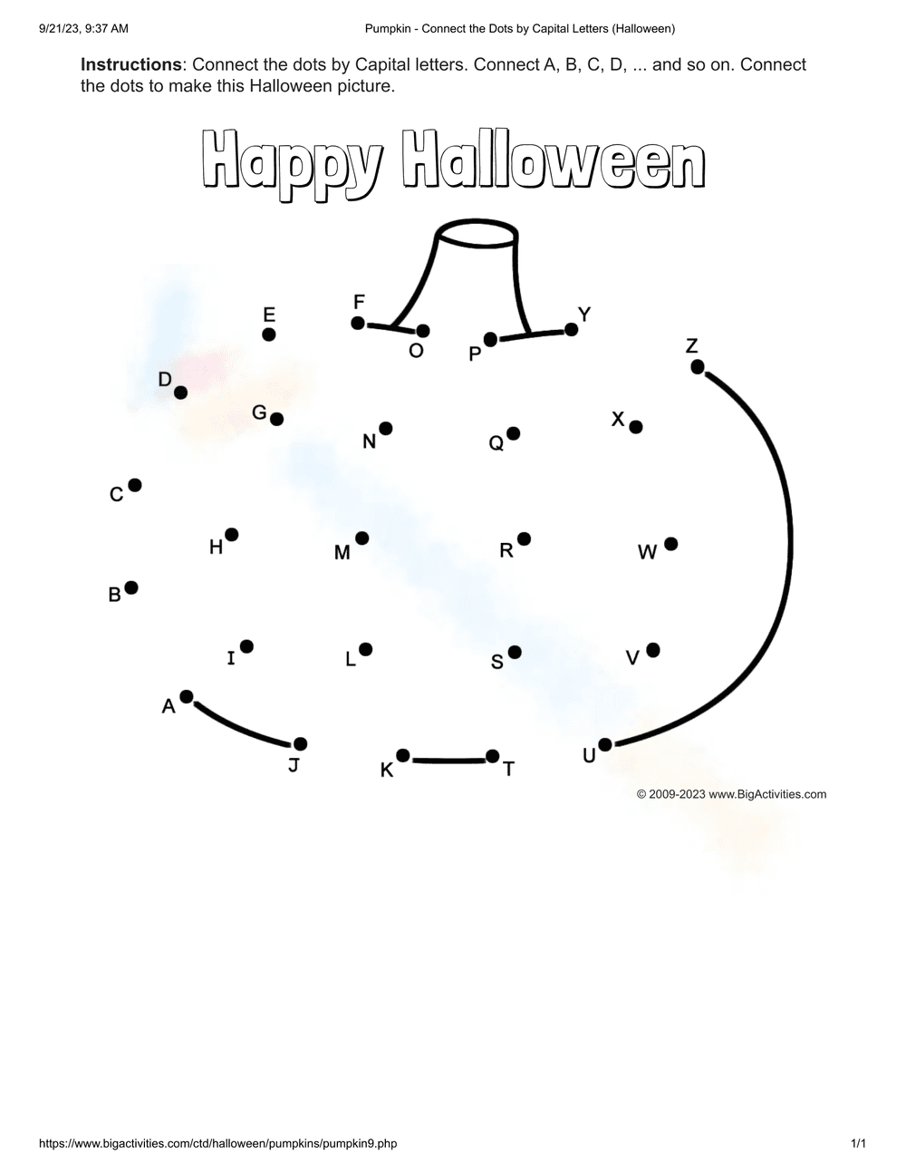 Pumpkin Connect the Dots by Letters - Page 1