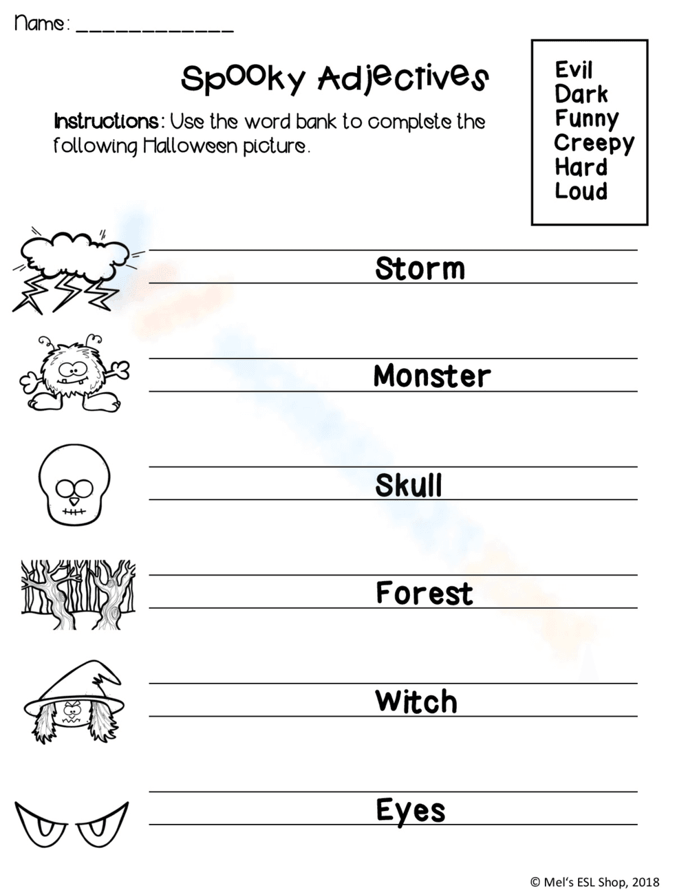Spooky Halloween Adjectives Worksheet - Page 1
