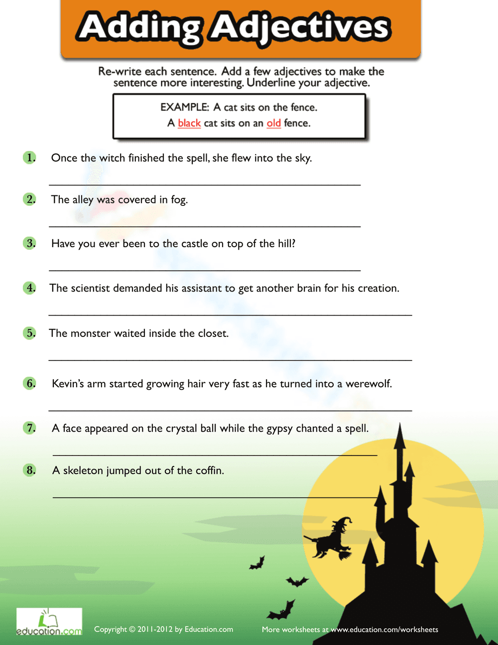 Adding Adjectives Worksheet: Enhance Sentences - Page 1