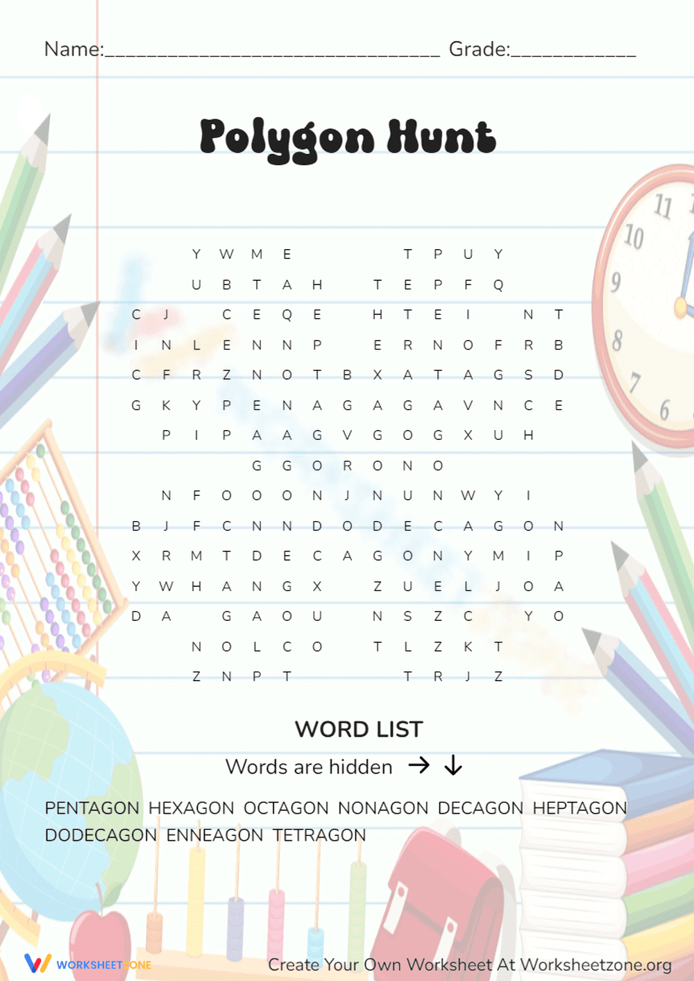 Polygon Hunt Worksheet | Grade 3 Essential Math - Page 1