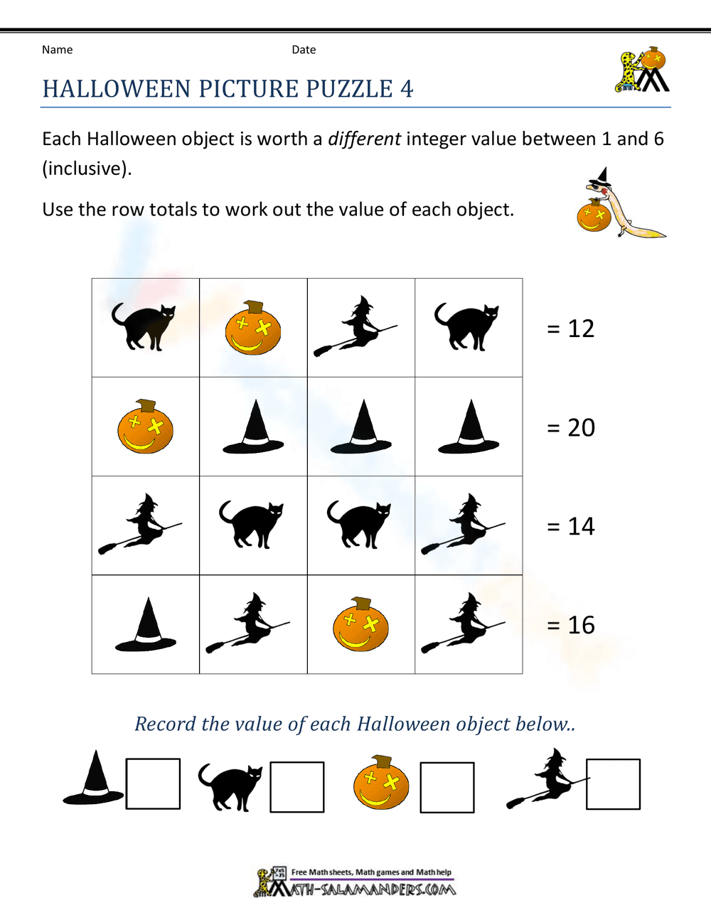 Fun Halloween Picture Puzzle Worksheet - Page 1