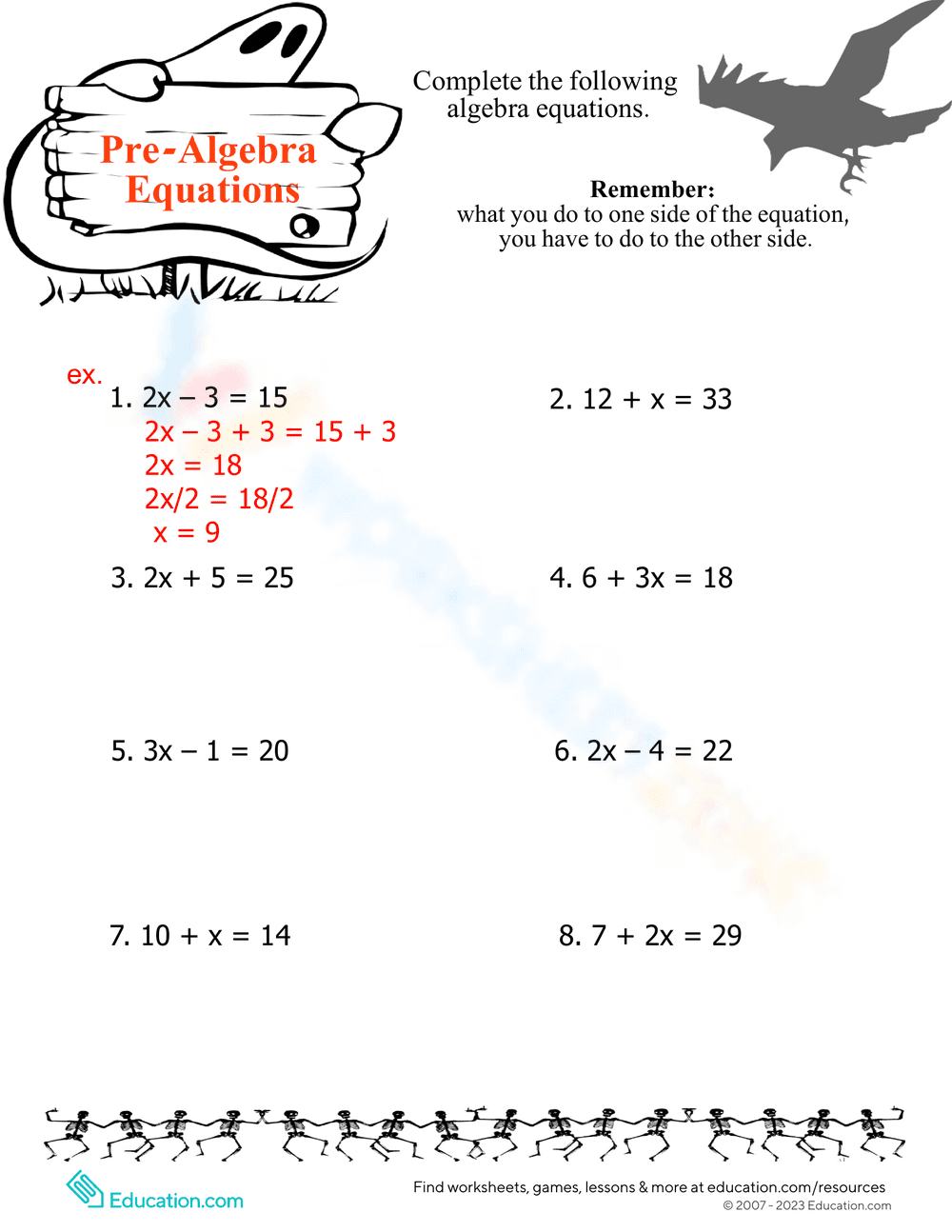 Easy Halloween Algebra Worksheet - Page 1