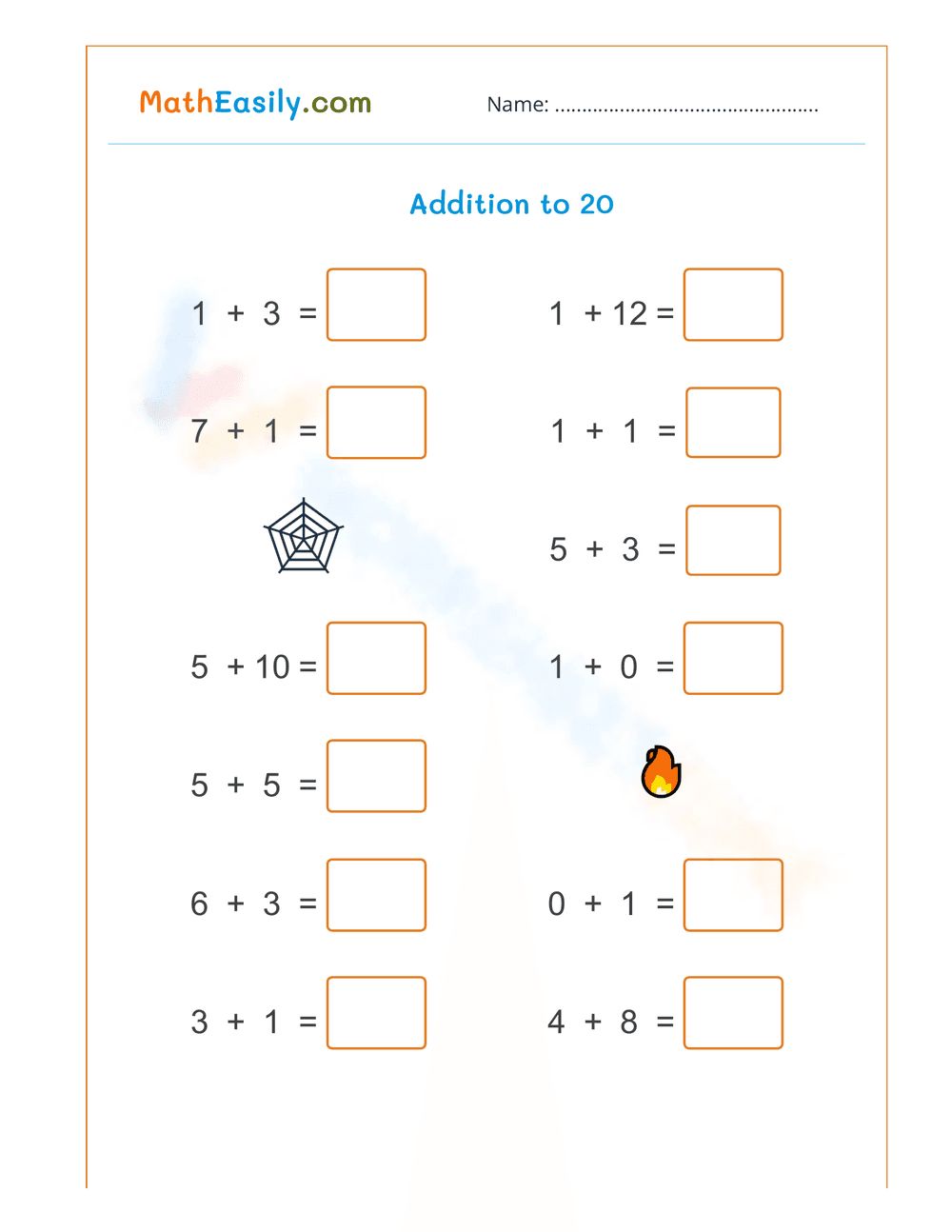Halloween Addition to 20 Worksheet - Page 1