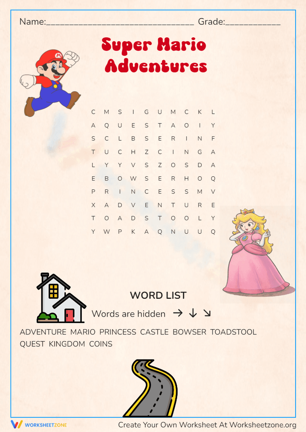 Mario Word Search | Printable Grade 3 ELA - Page 1