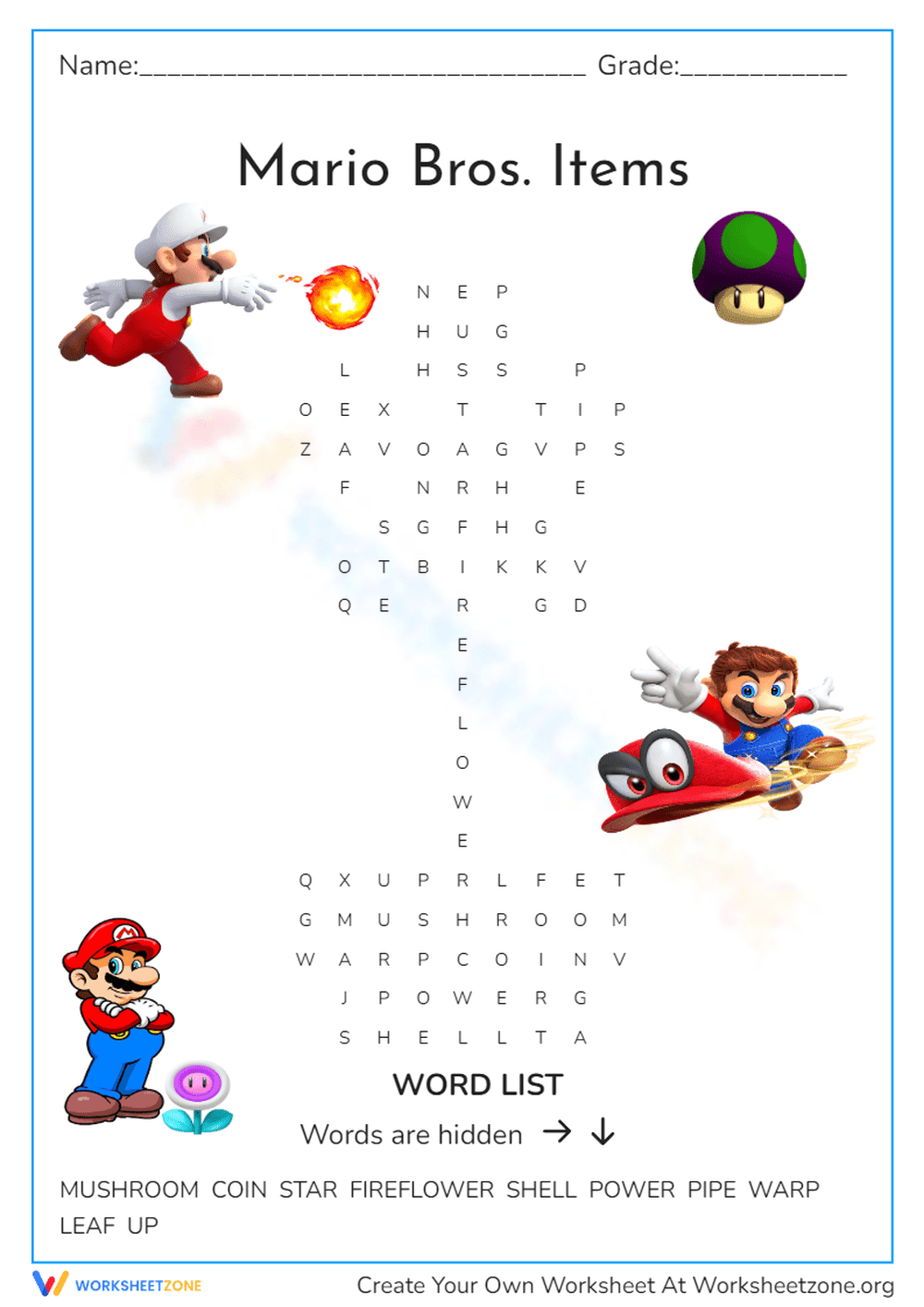 Mario Word Search — Printable Grade 3 Activity - Page 1