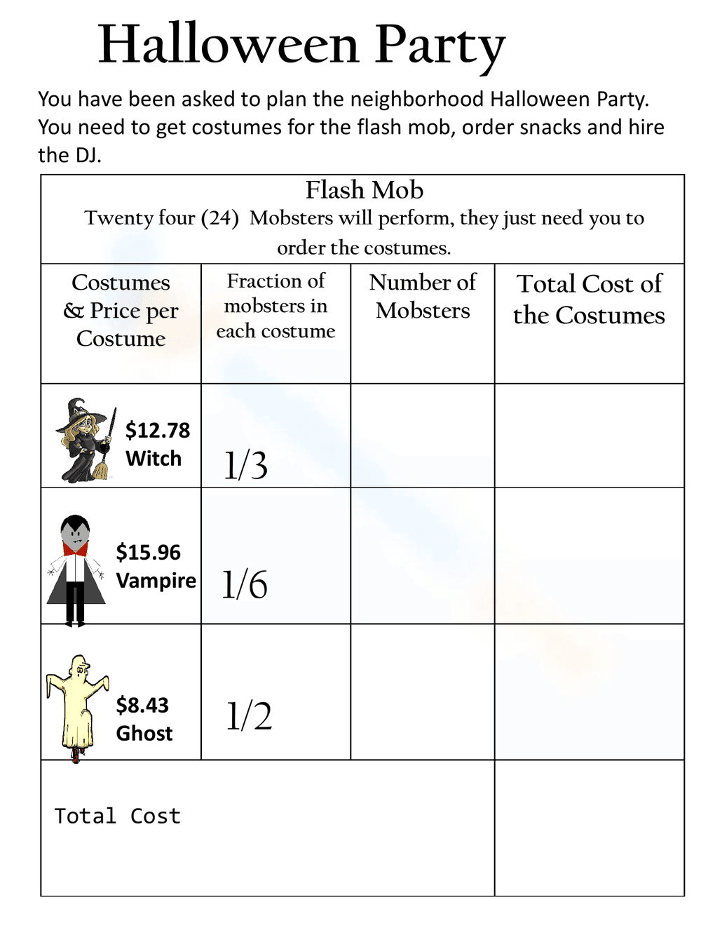 Halloween Math with Fractions and Decimals - Page 1