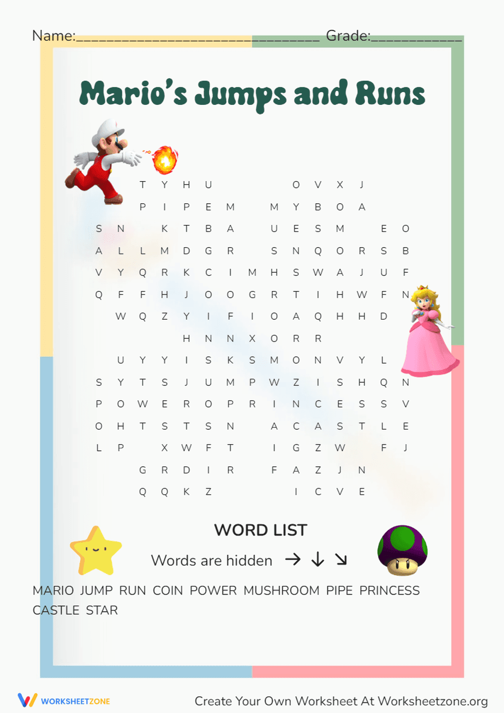 Mario Word Search Worksheet | Grade 1-5 Printable - Page 1