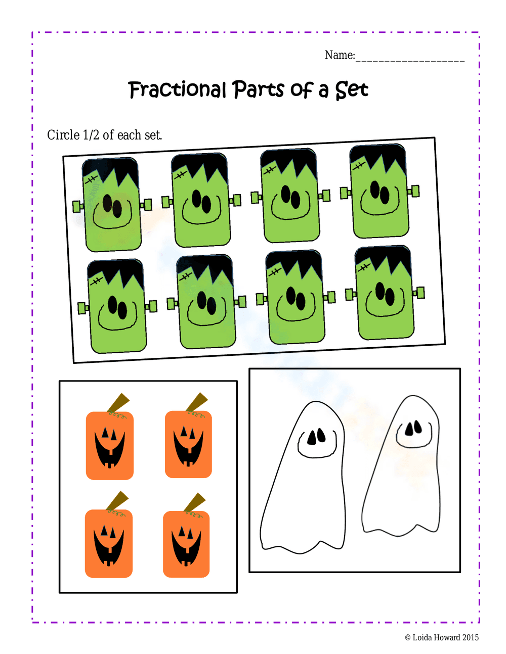 Practice Halloween Fractional Parts Fun - Page 1