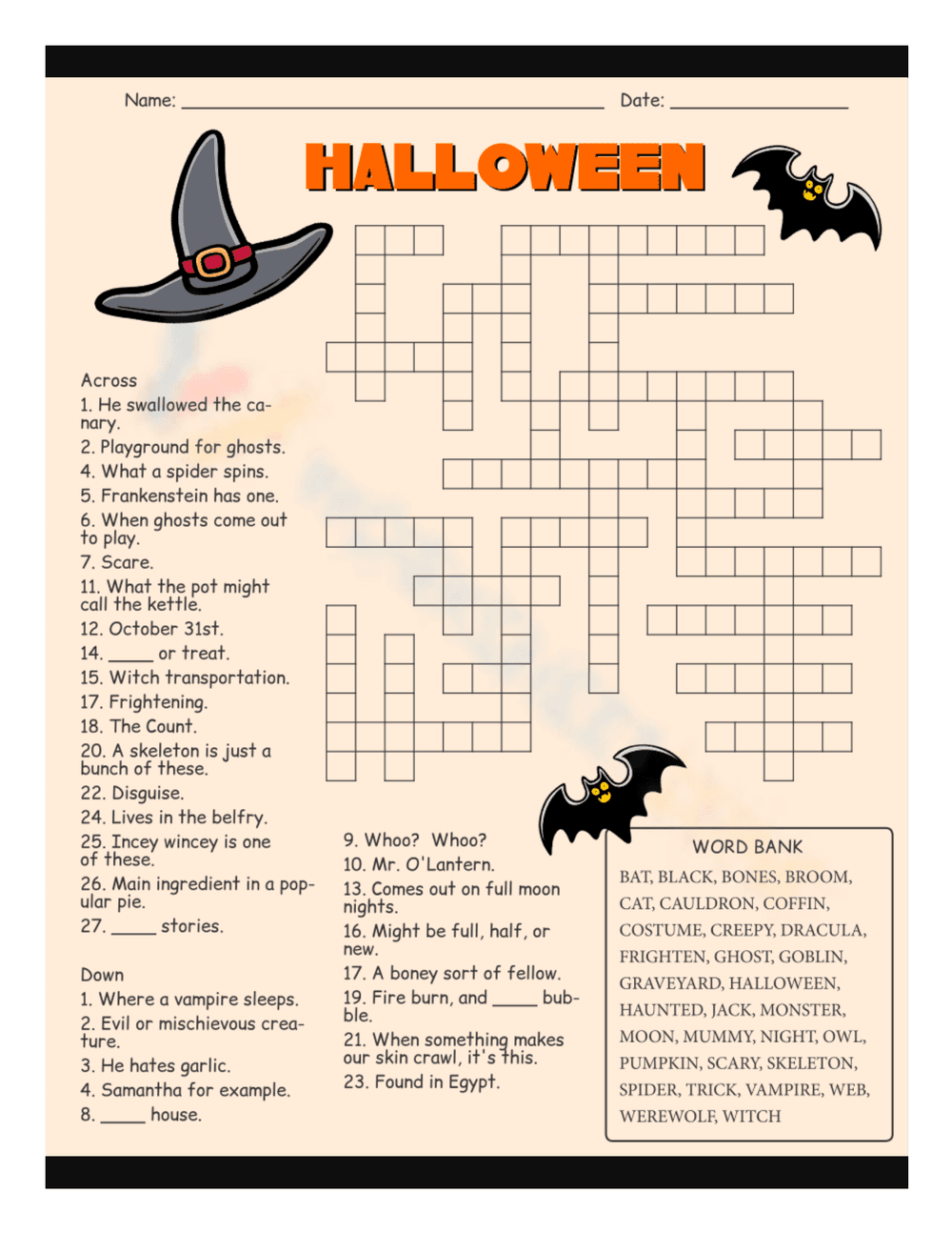 Printable Halloween Crosswords - Page 1