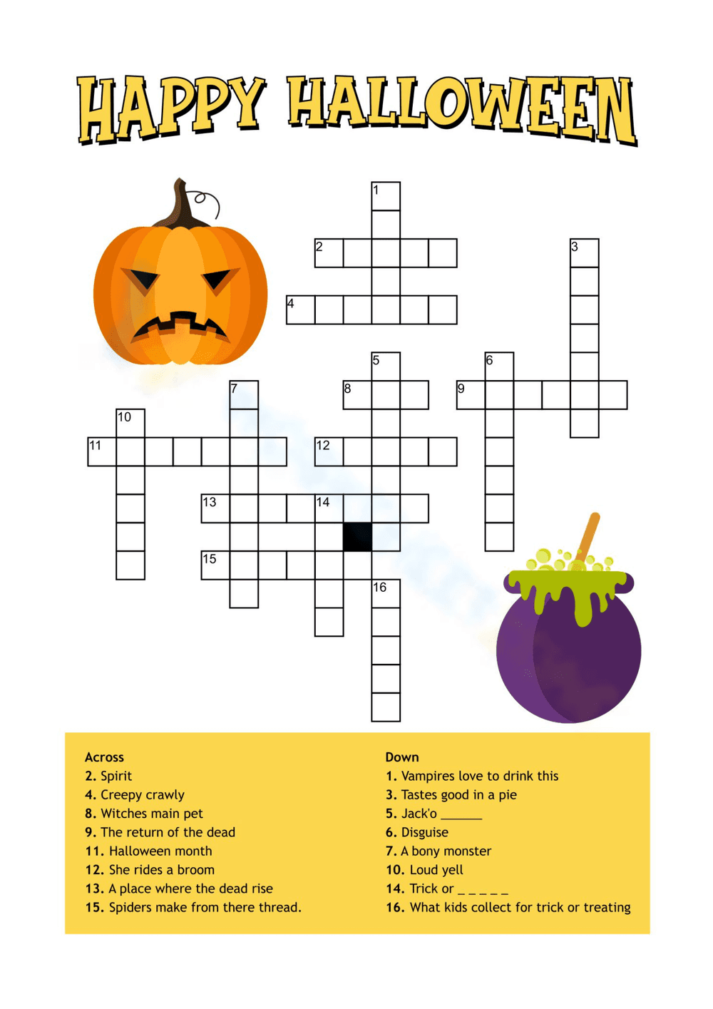 Halloween Themed Crossword Puzzles Printable - Page 1