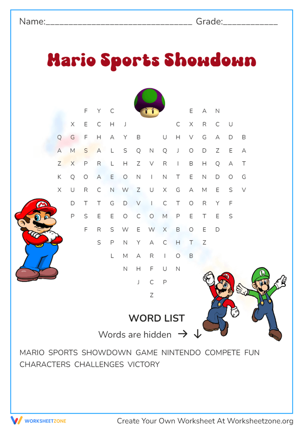 Mario Sports Word Search | Grade 3 Printable - Page 1