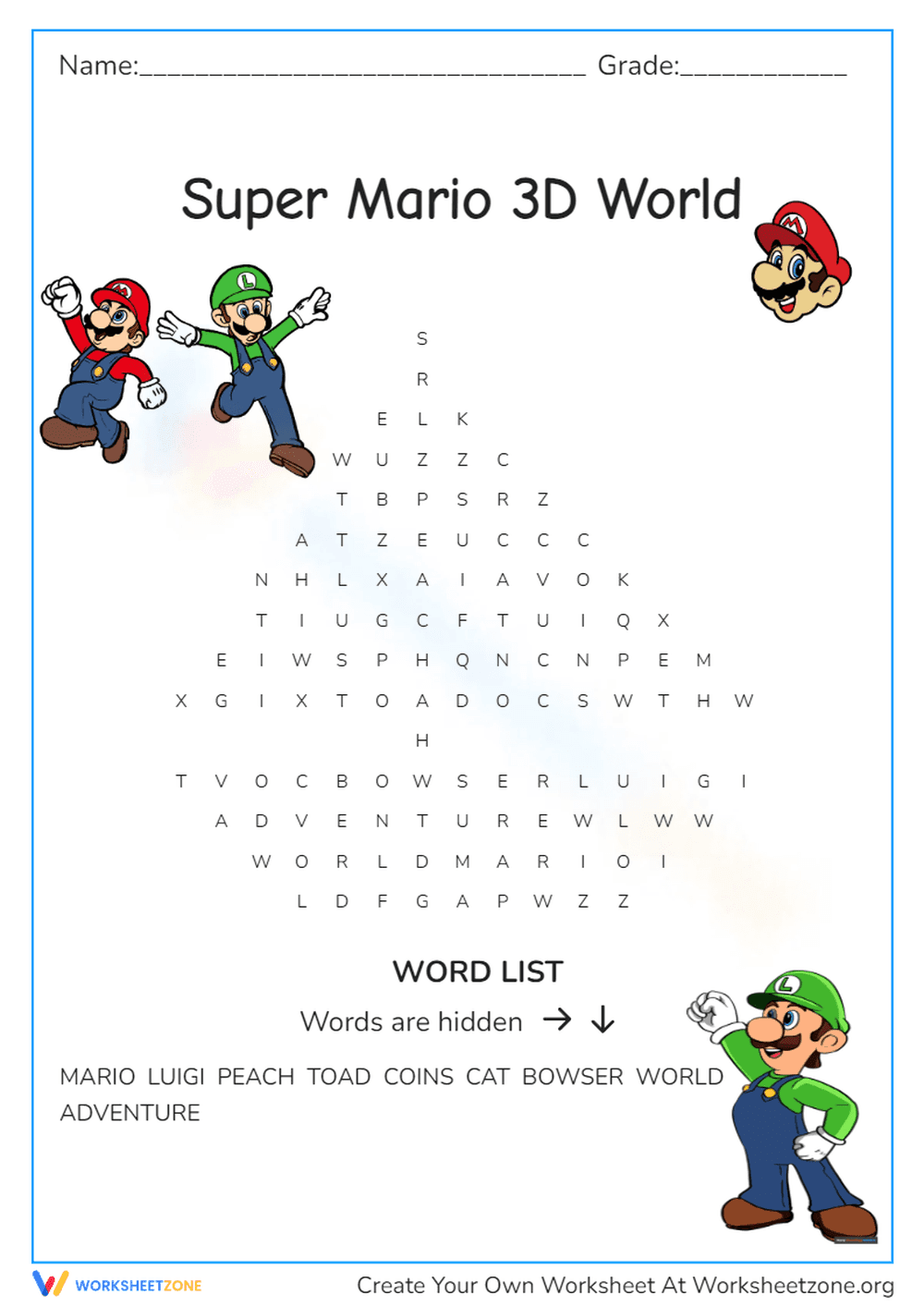 Super Mario Word Search | Grade 1-5 Printable - Page 1