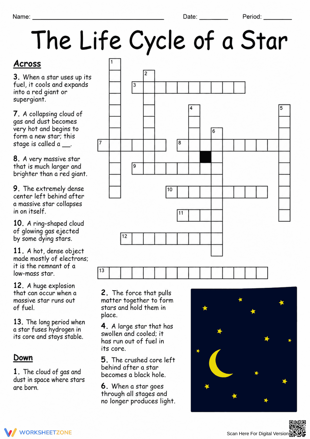 Essential Life Cycle of a Star Worksheet | Grades 6-9 - Page 1