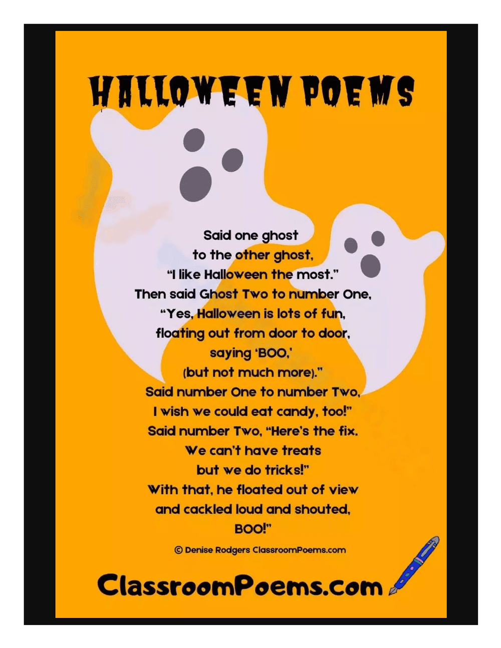 Ghost to Ghost Halloween Poem Worksheet - Page 1
