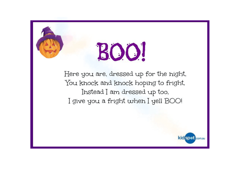 'Boo' Halloween Poem Worksheet - Page 1