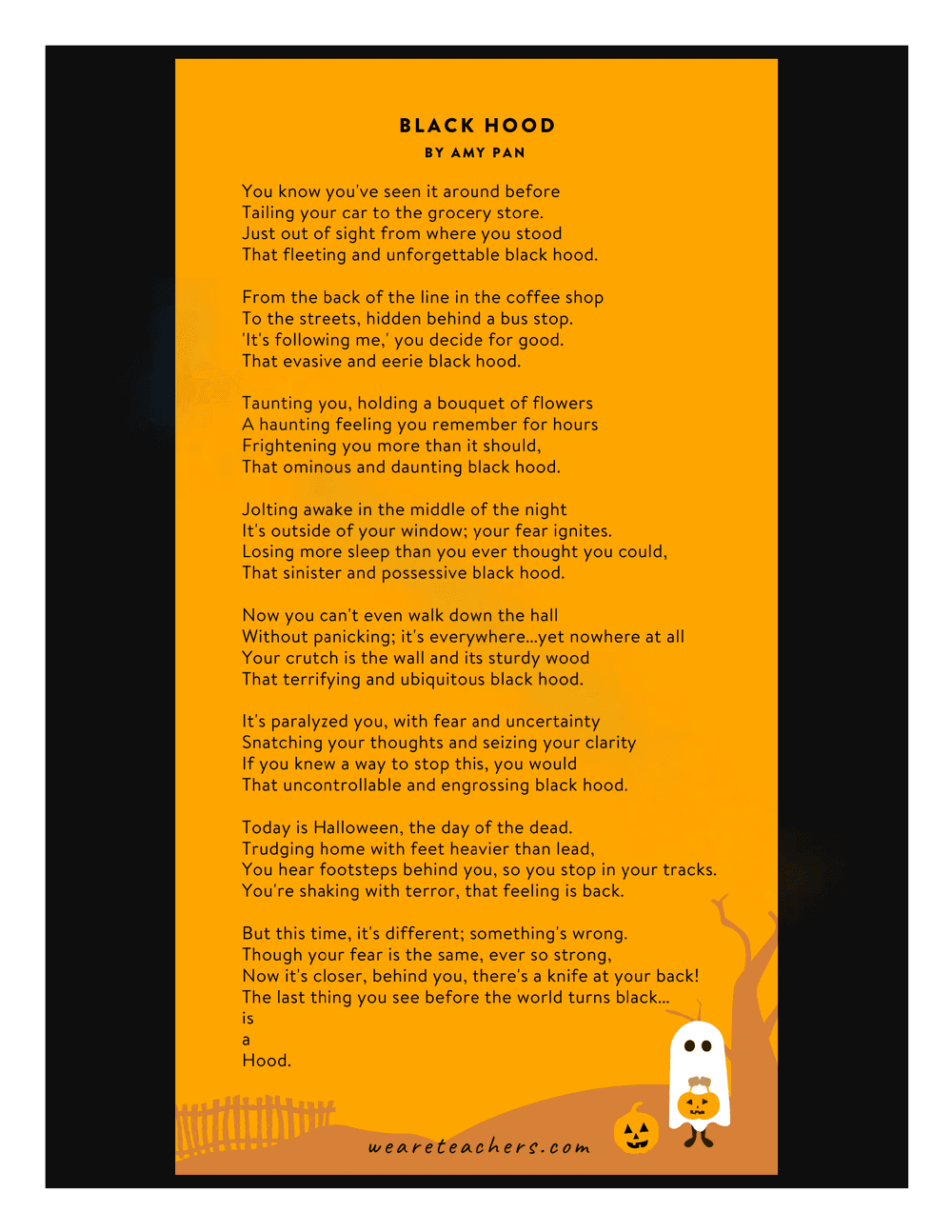 Black Hood Halloween Poem Worksheet - Page 1