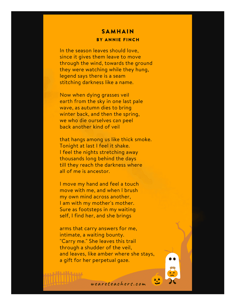 Samhain Poem by Annie Finch Halloween Worksheet - Page 1