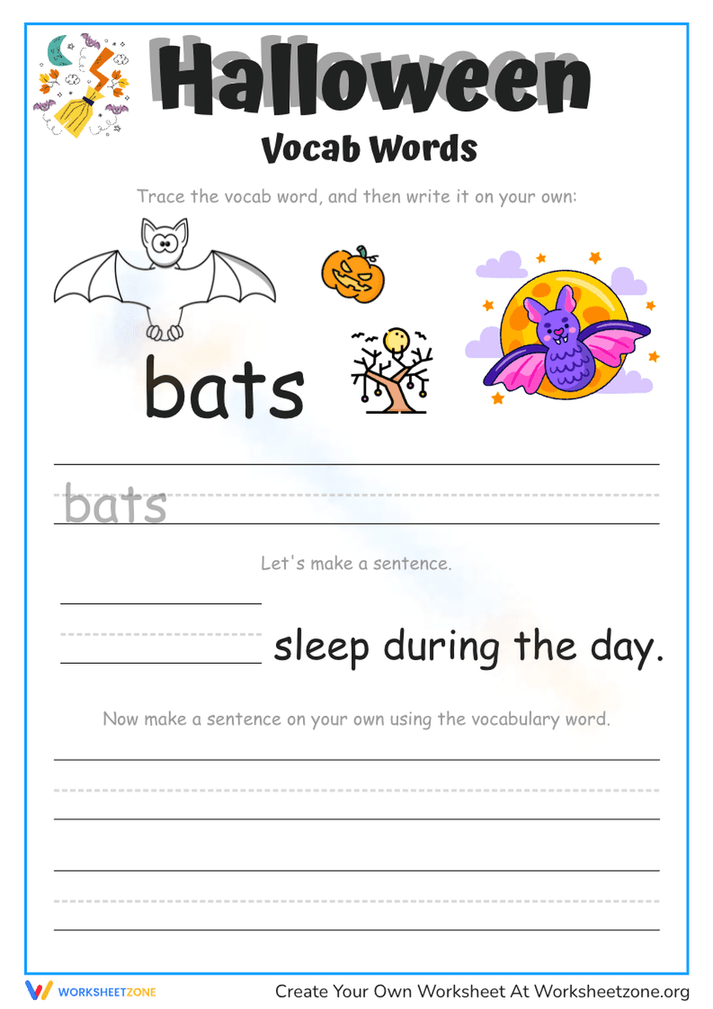 Halloween Vocabulary Worksheet: Bats - Page 1