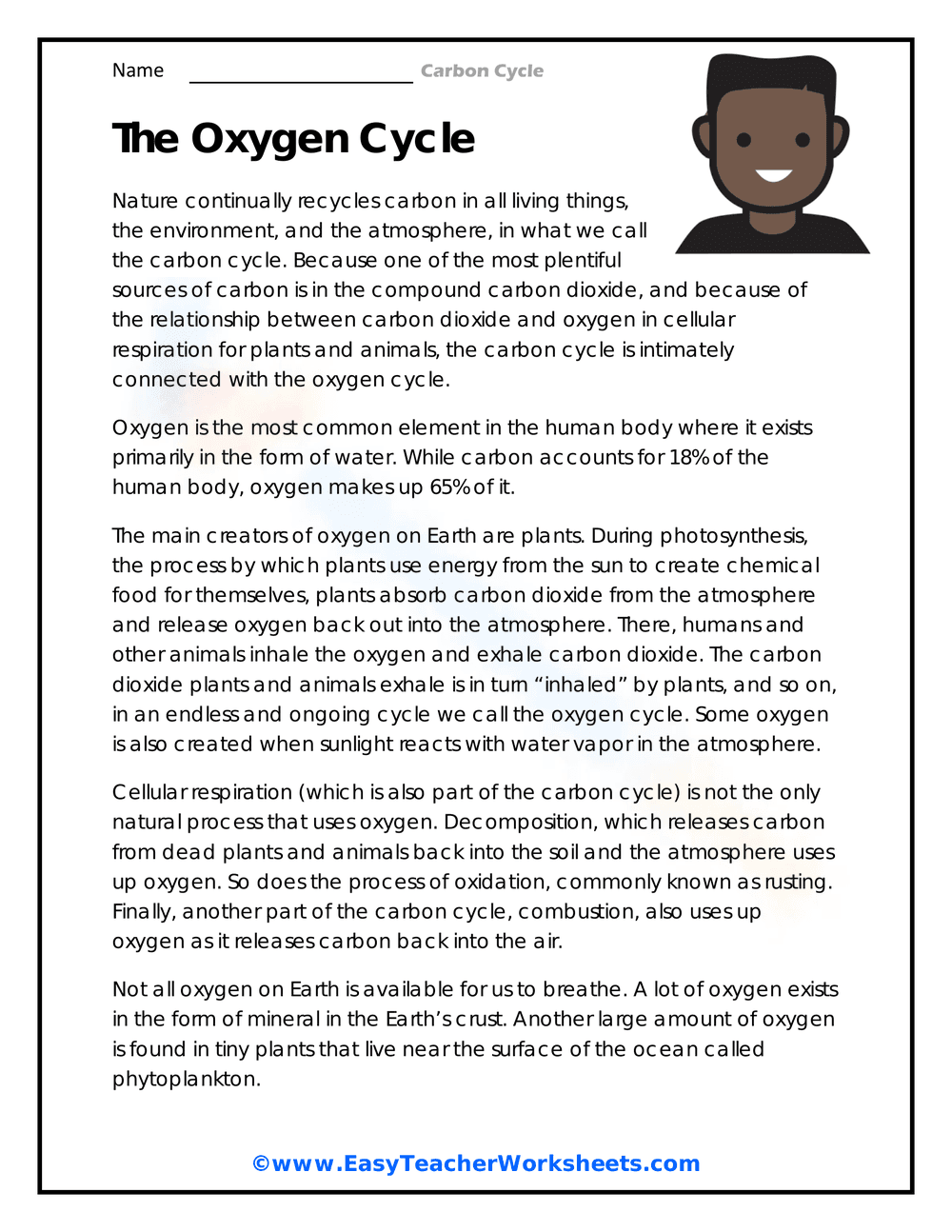 Exploring the Oxygen Cycle: An Educational Worksheet - Page 1