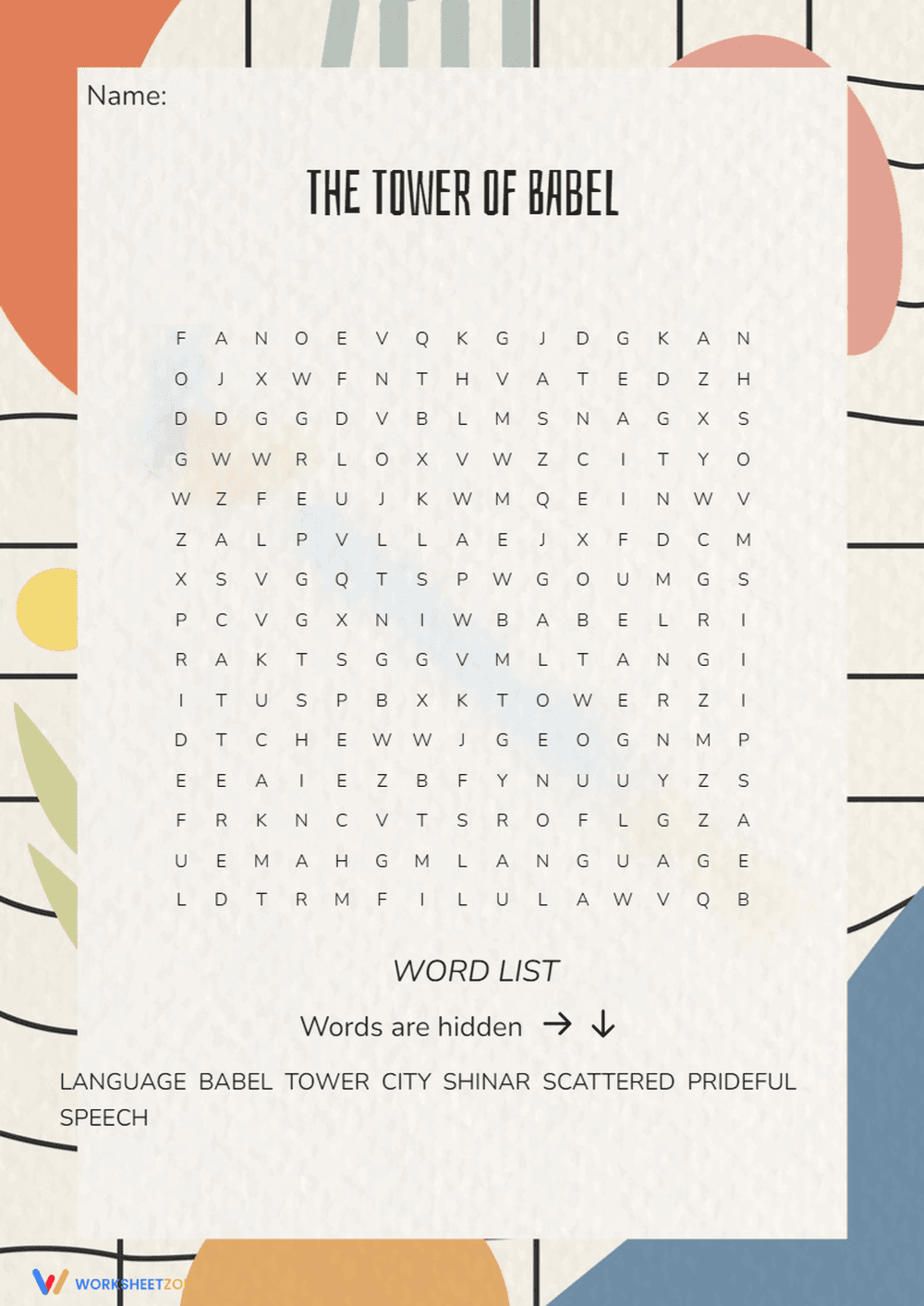Babel Vocabulary Worksheet: Printable Grade 5 Activity - Page 1