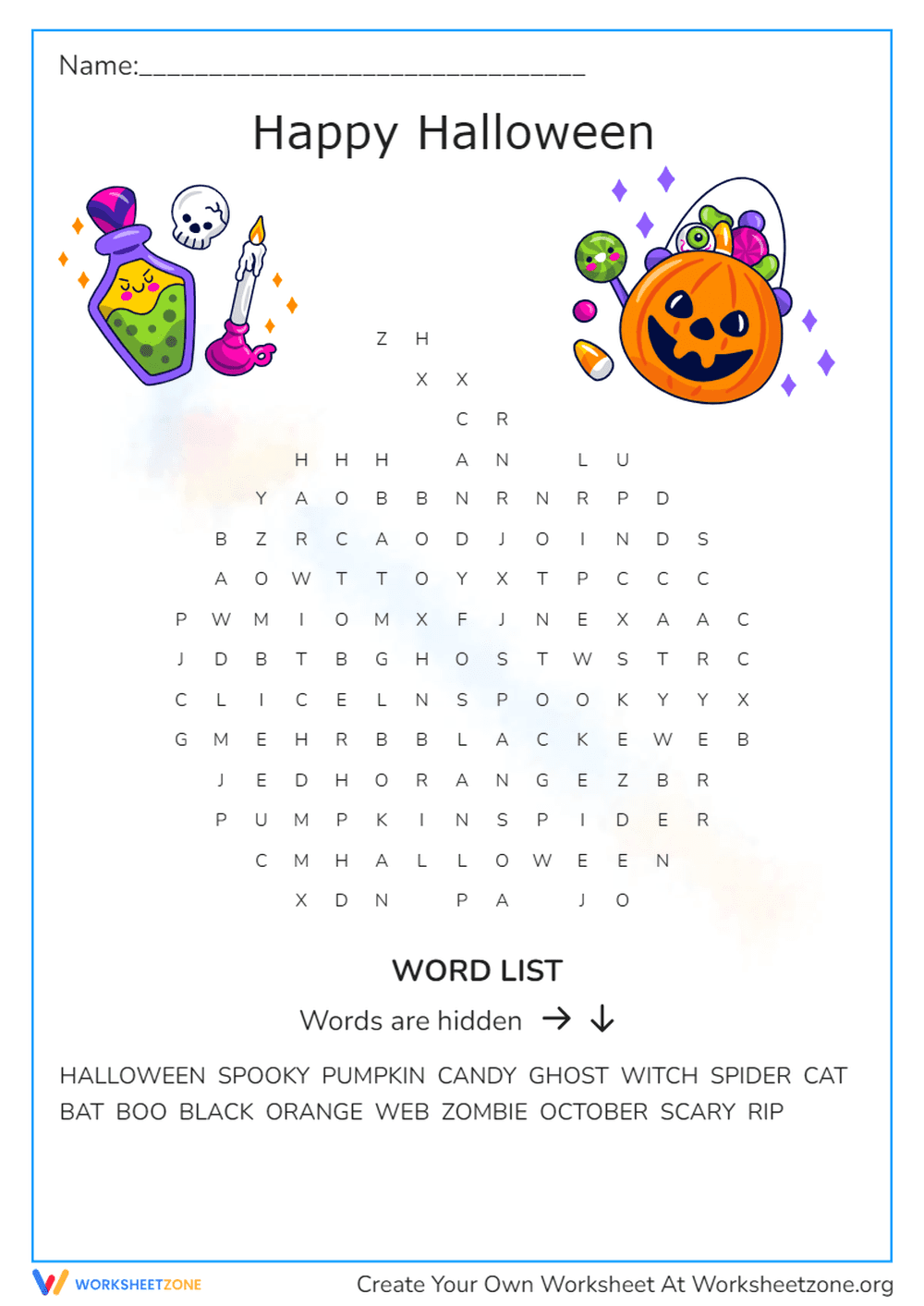 Halloween Word Search: Printable Grade 1 ELA Activity - Page 1