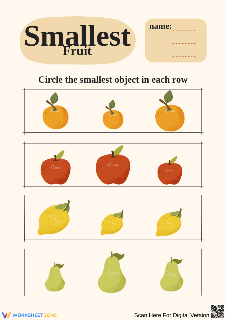 Long A Vowel Teams and Fruit Size Comparison Worksheets - Page 1