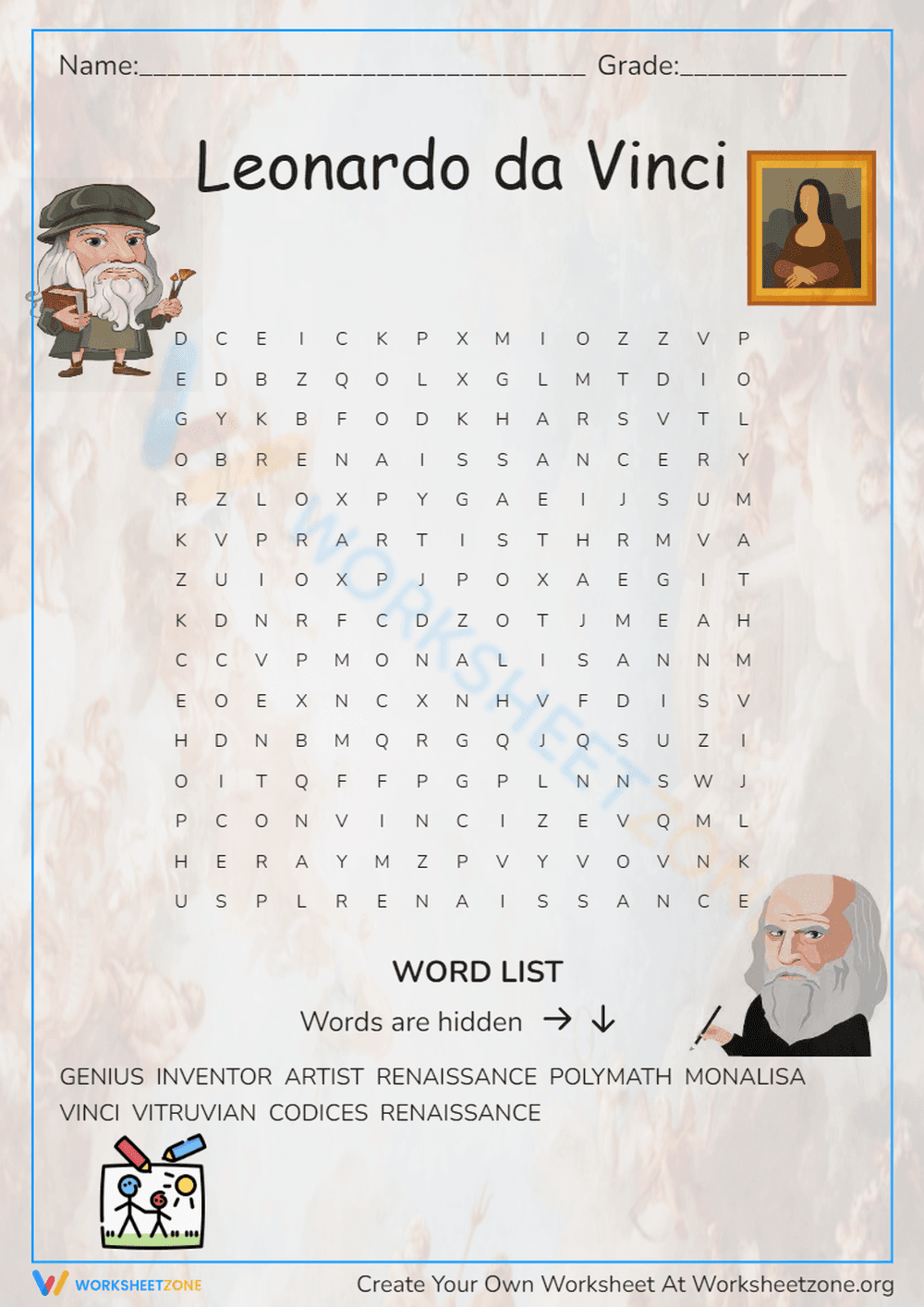 Leonardo da Vinci Word Search | Essential Grade 4 History - Page 1