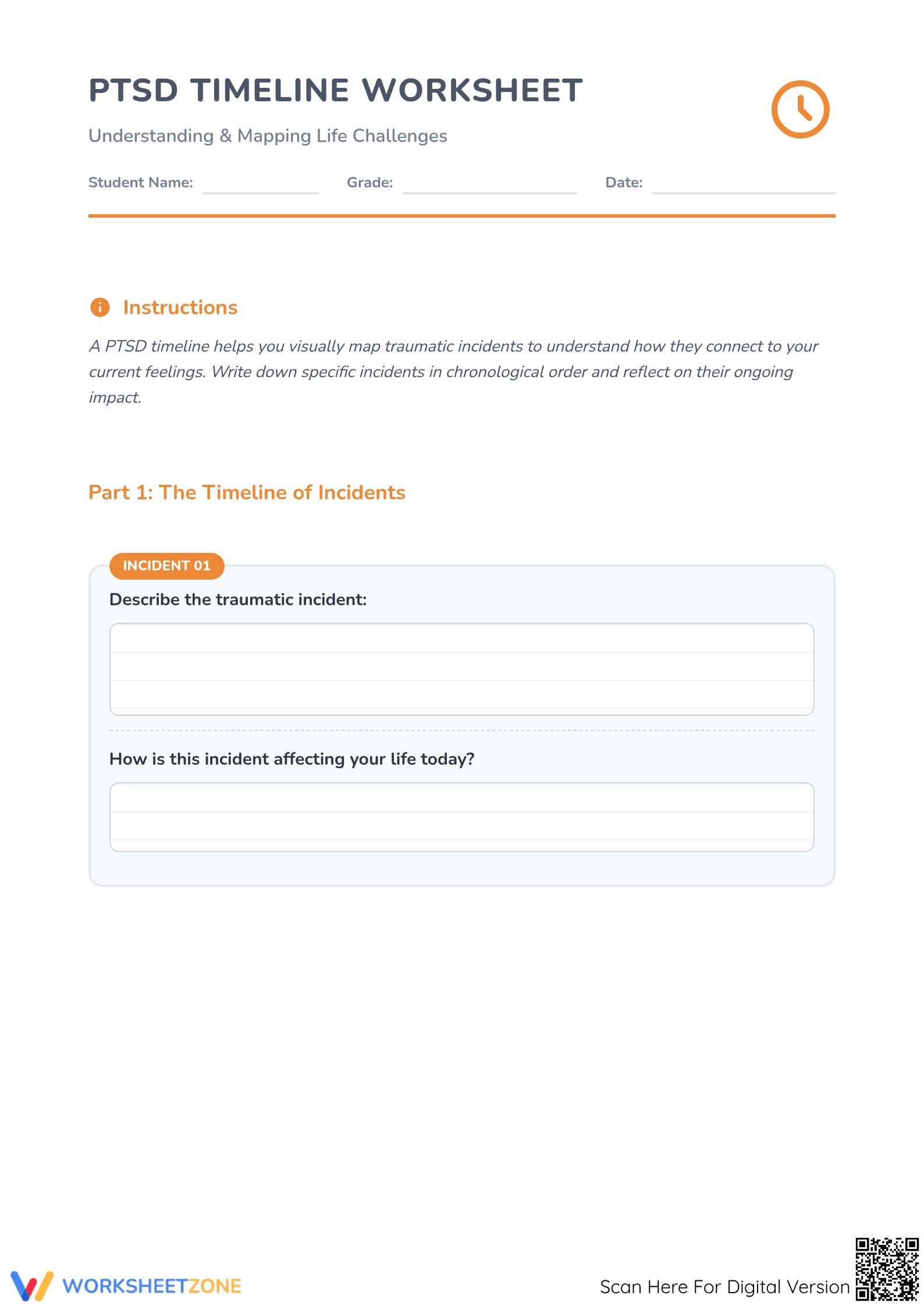 Creating a PTSD Timeline: A Therapeutic Worksheet - Page 1