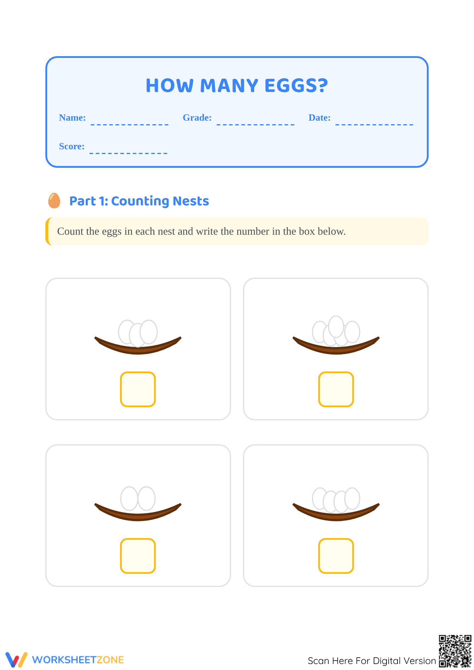 Printable How Many Eggs Worksheet | Kindergarten Math - Page 1