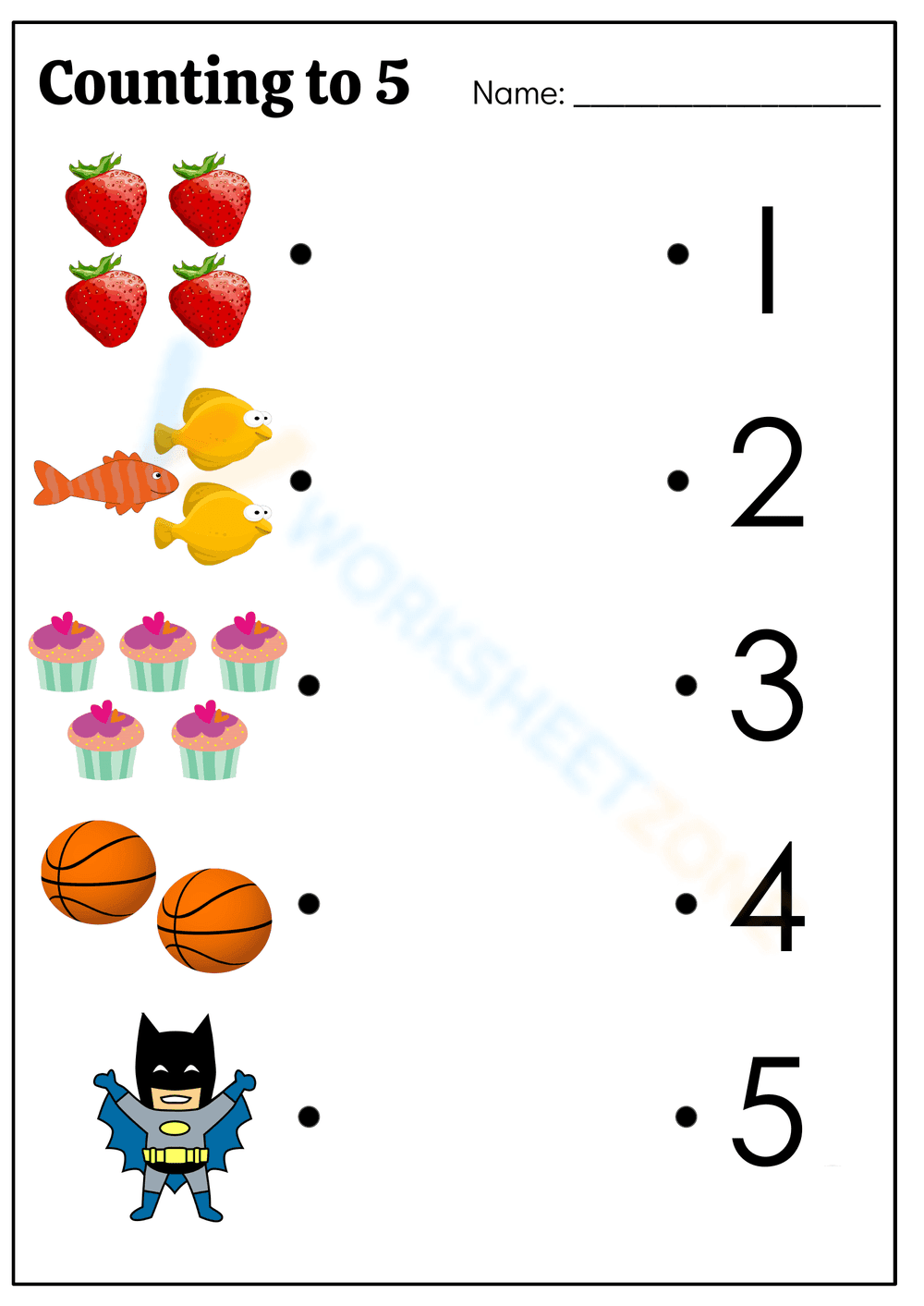 Counting to 5 Matching Worksheet - Page 1