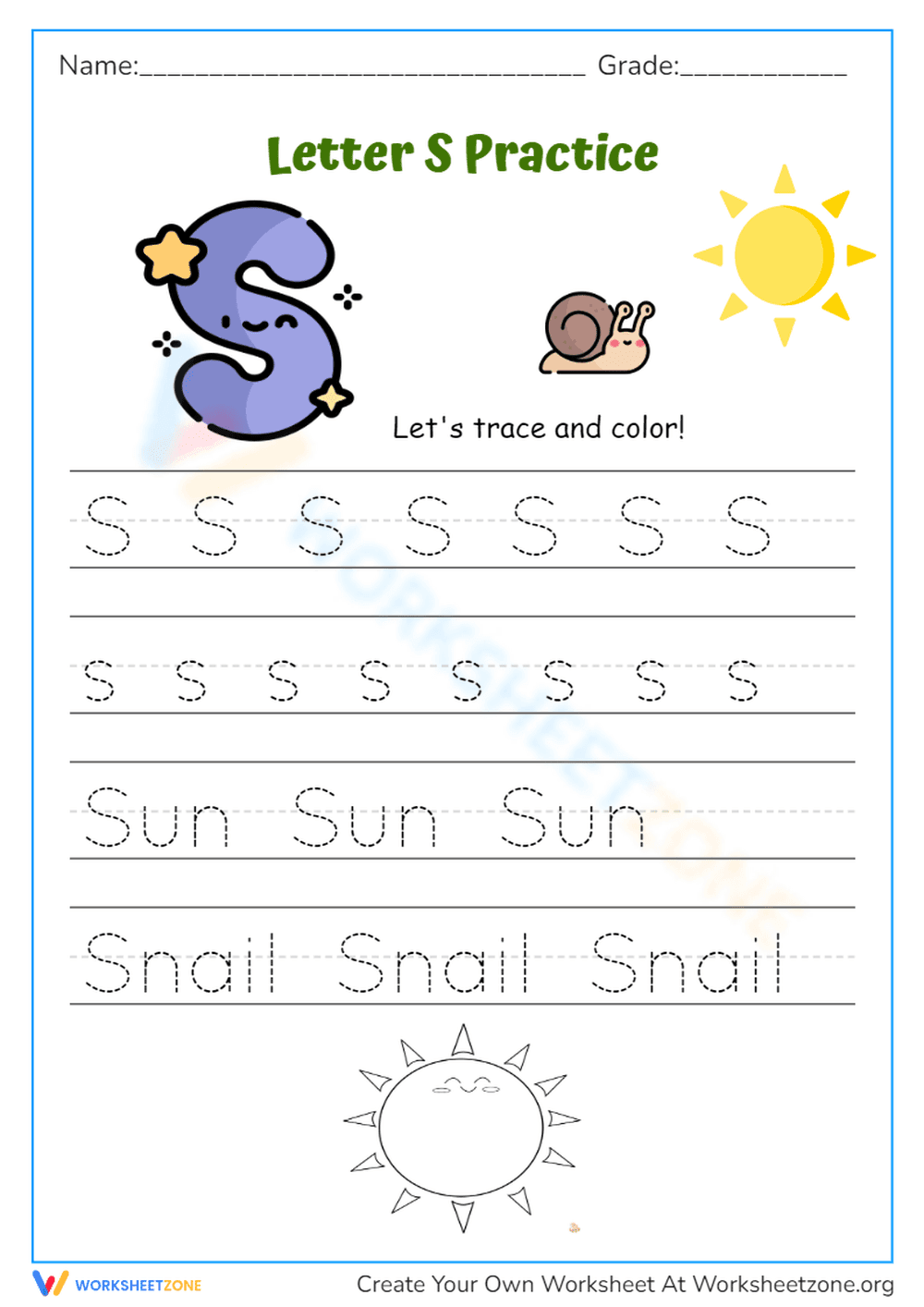 Letter S Practice: Trace and Color - Page 1