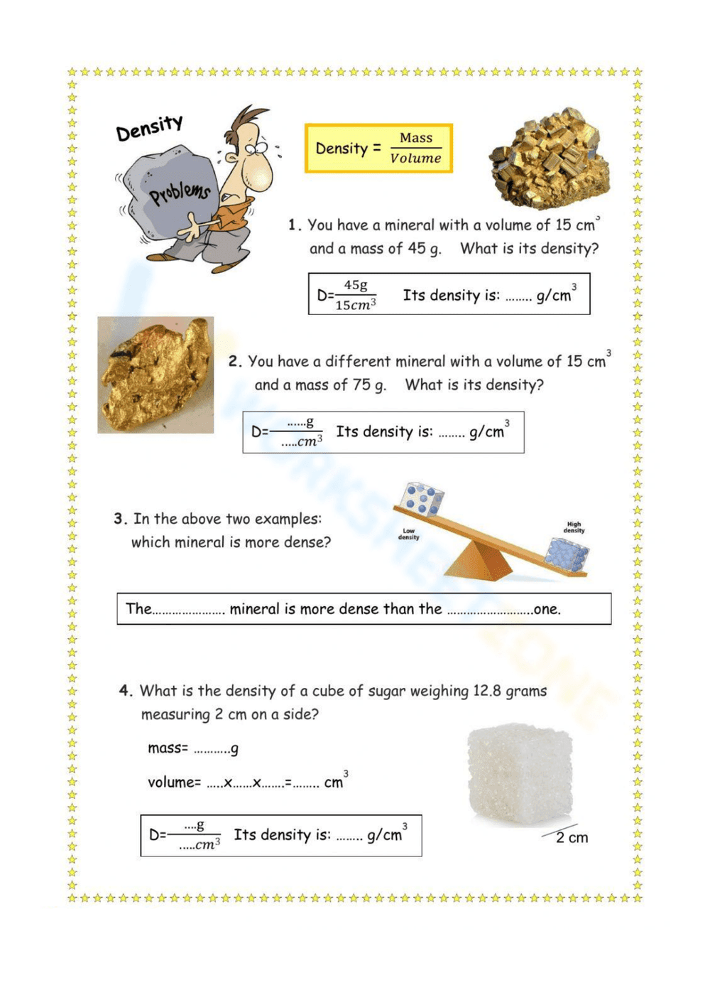 Density Problem Worksheet - Page 1