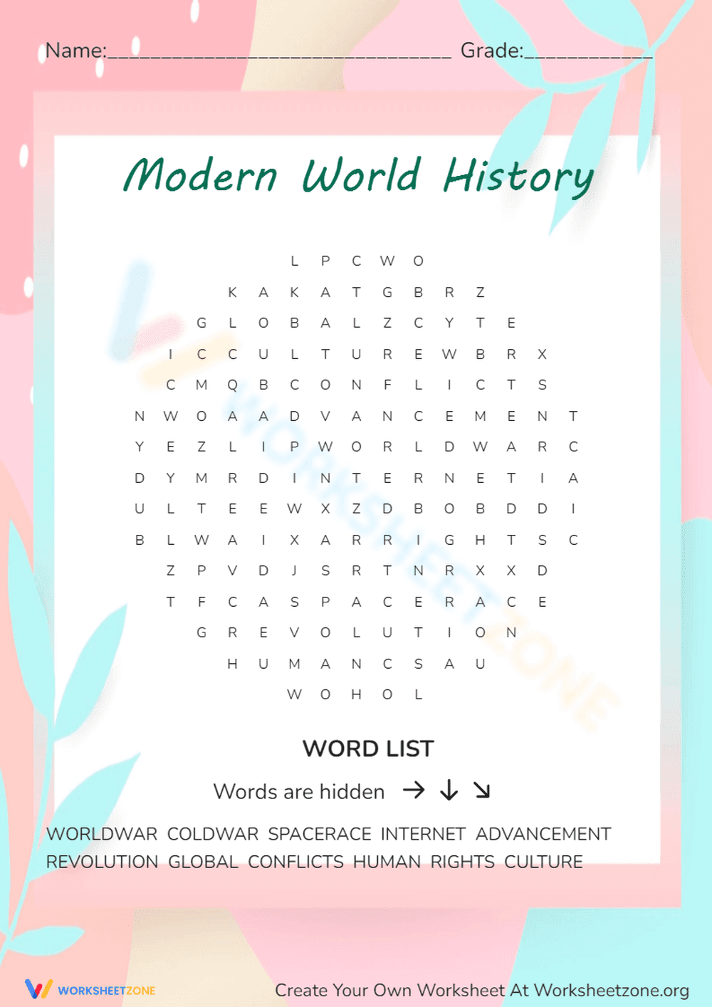 Modern World History Word Search | Grade 3-5 Essential - Page 1