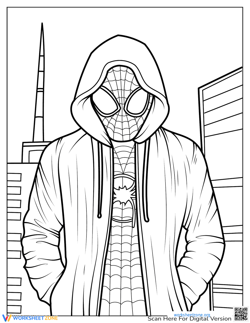 Spider-Man: Miles Morales Hoodie Style Coloring Page - Page 1