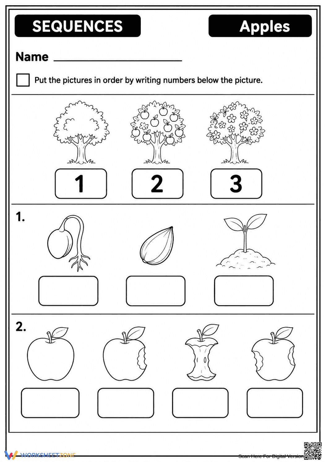 Grade 1 Apple Sequences — Printable No-Prep Worksheet - Page 1